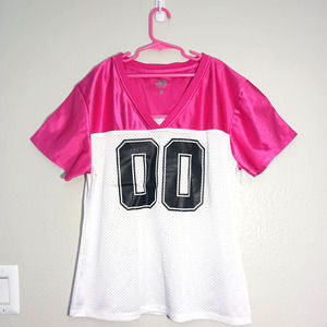 SA Pactiv Girls Sports V Neck Short Sleeve 00 Hot Pink White Size L Jersey